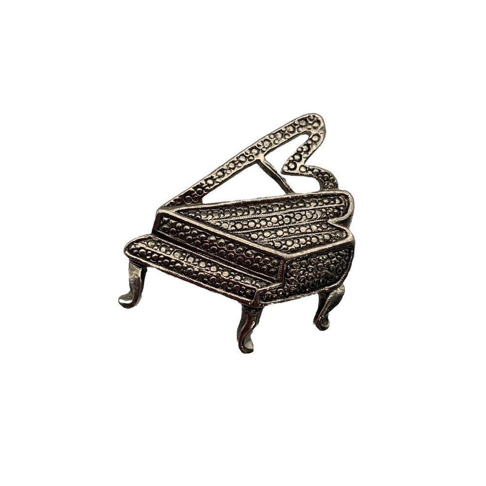 Vintage SFJ Signed Grand Piano Silver Tone Brooch